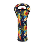 Parrot And Flower Pattern Print Single Neoprene Wine Tote