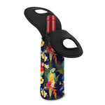 Parrot And Flower Pattern Print Single Neoprene Wine Tote