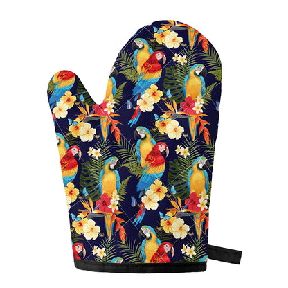 Parrot And Flower Pattern Print Single Oven Mitt
