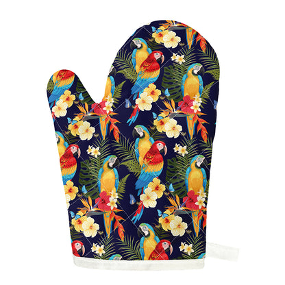 Parrot And Flower Pattern Print Single Oven Mitt