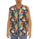 Parrot And Flower Pattern Print Sleeveless Baseball Jersey