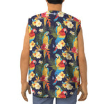 Parrot And Flower Pattern Print Sleeveless Baseball Jersey