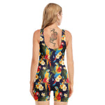 Parrot And Flower Pattern Print Sleeveless One Piece Swimsuit