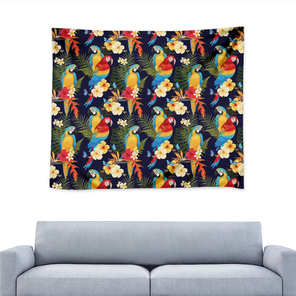 Parrot And Flower Pattern Print Tapestry