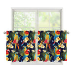 Parrot And Flower Pattern Print Tier Curtains
