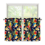 Parrot And Flower Pattern Print Tier Curtains