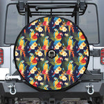 Parrot And Flower Pattern Print Tire Cover With Camera Hole