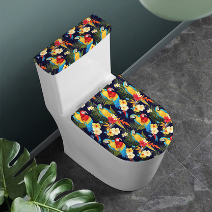 Parrot And Flower Pattern Print Toilet Lid And Tank Cover Set