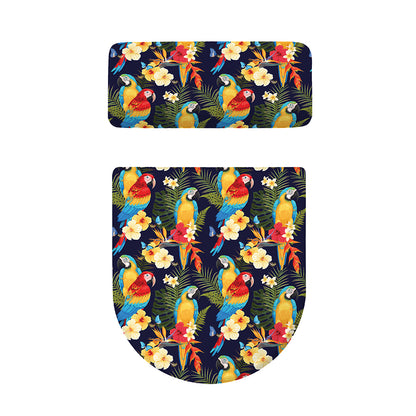Parrot And Flower Pattern Print Toilet Lid And Tank Cover Set