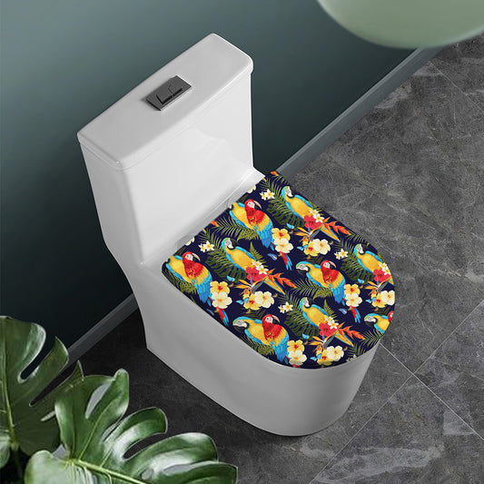Parrot And Flower Pattern Print Toilet Lid Cover