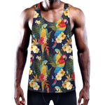 Parrot And Flower Pattern Print Training Tank Top