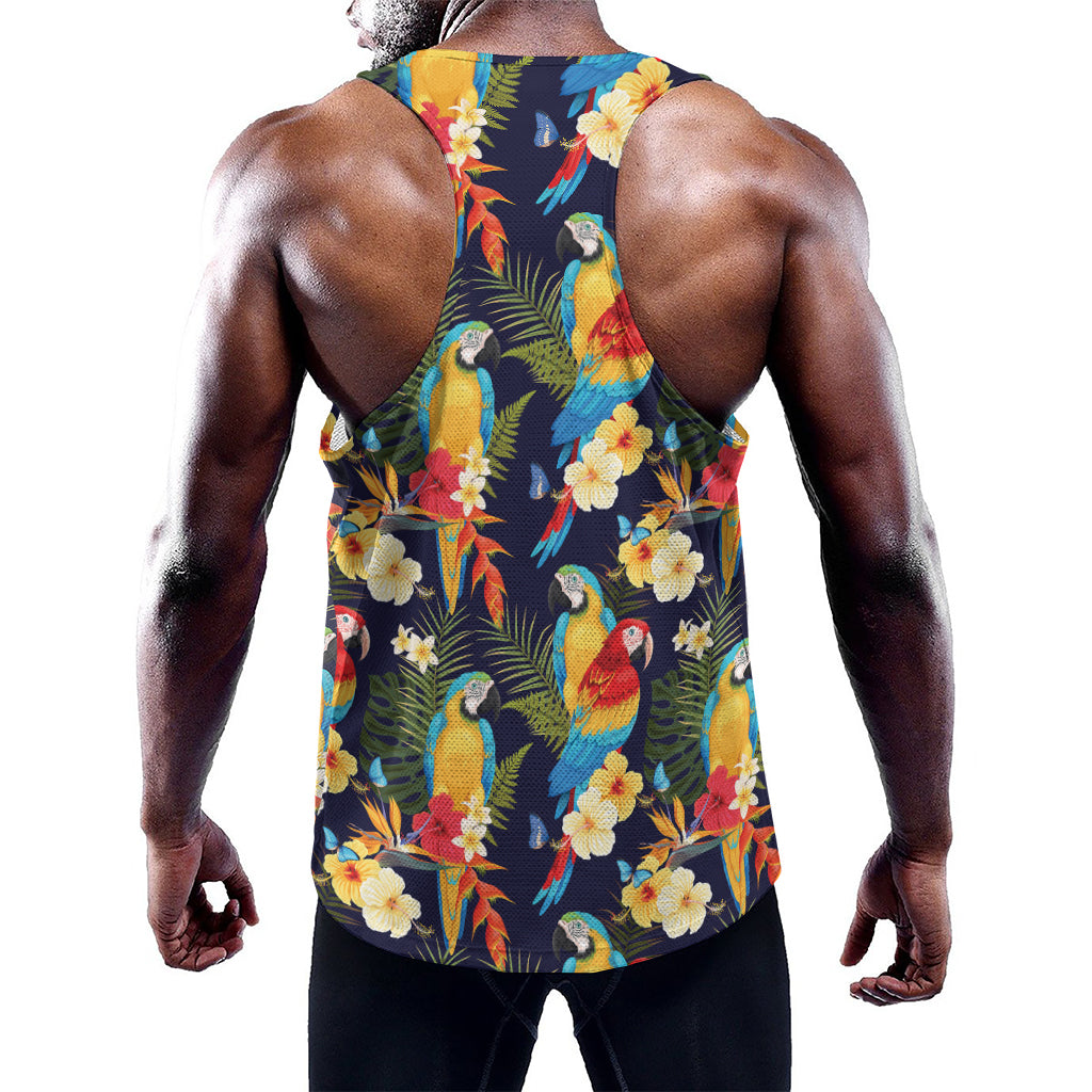 Parrot And Flower Pattern Print Training Tank Top