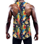 Parrot And Flower Pattern Print Training Tank Top