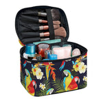 Parrot And Flower Pattern Print Travel Makeup Bag
