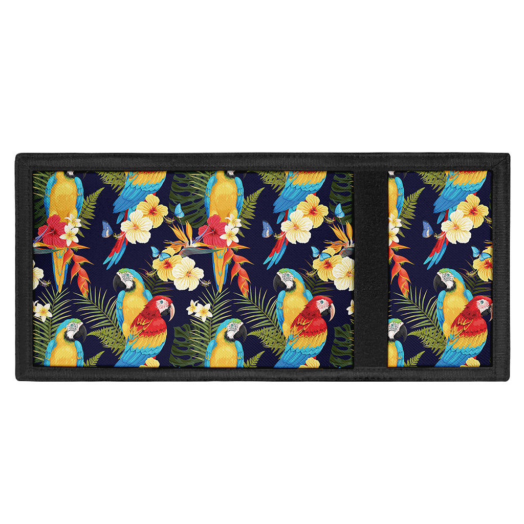 Parrot And Flower Pattern Print Trifold Wallet