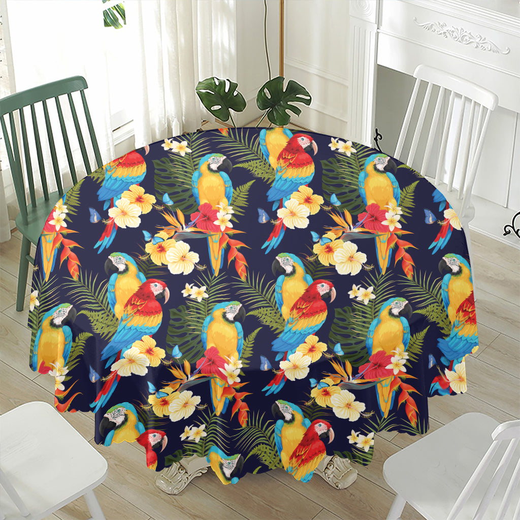 Parrot And Flower Pattern Print Waterproof Round Tablecloth