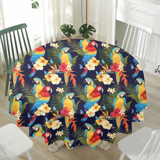 Parrot And Flower Pattern Print Waterproof Round Tablecloth