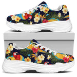 Parrot And Flower Pattern Print White Chunky Shoes