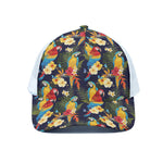 Parrot And Flower Pattern Print White Mesh Trucker Cap