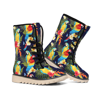 Parrot And Flower Pattern Print Winter Boots