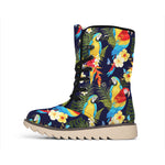 Parrot And Flower Pattern Print Winter Boots