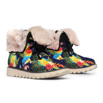 Parrot And Flower Pattern Print Winter Boots