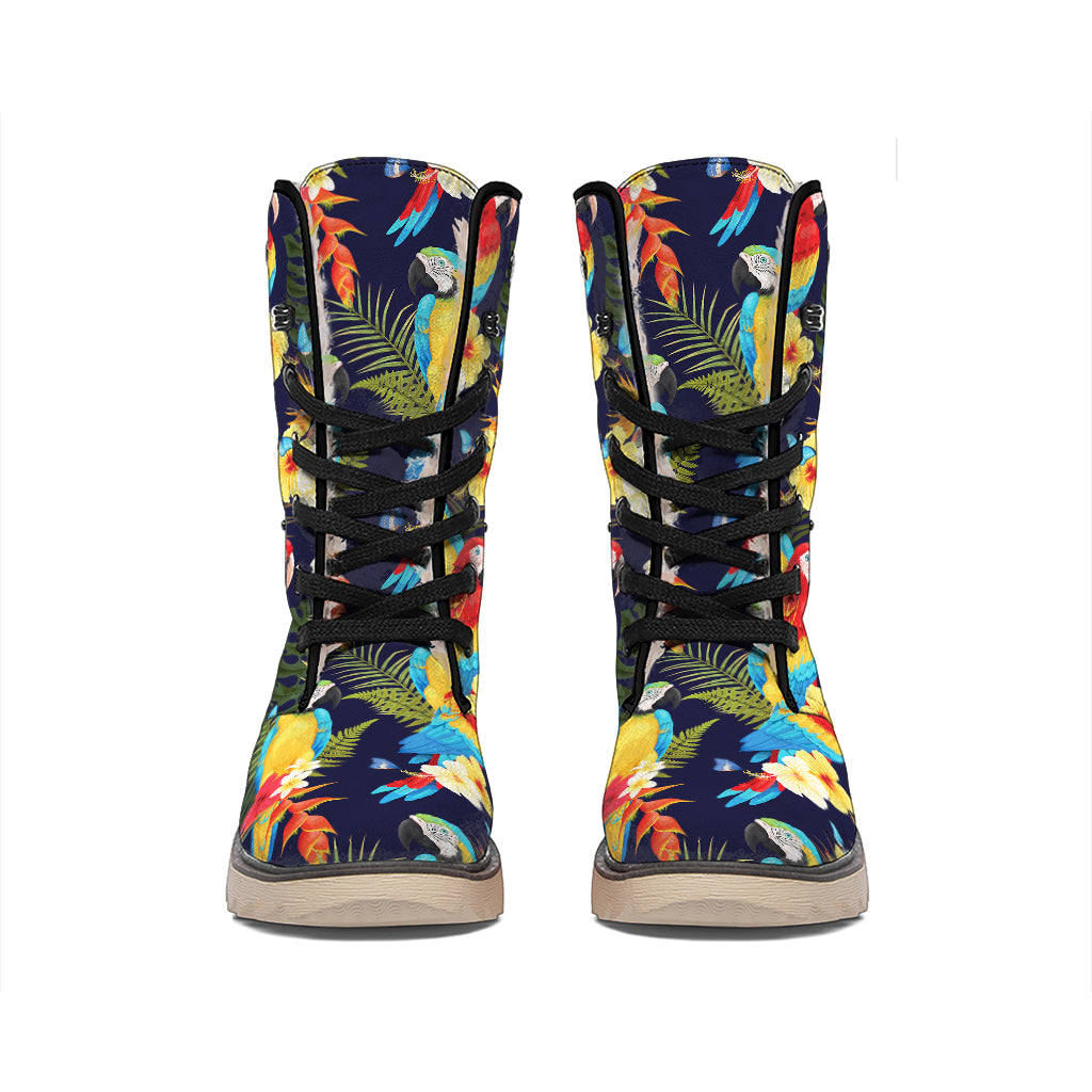 Parrot And Flower Pattern Print Winter Boots