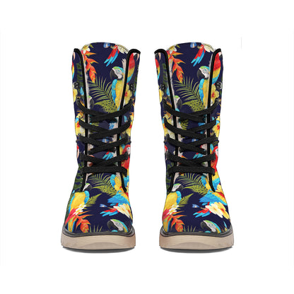 Parrot And Flower Pattern Print Winter Boots