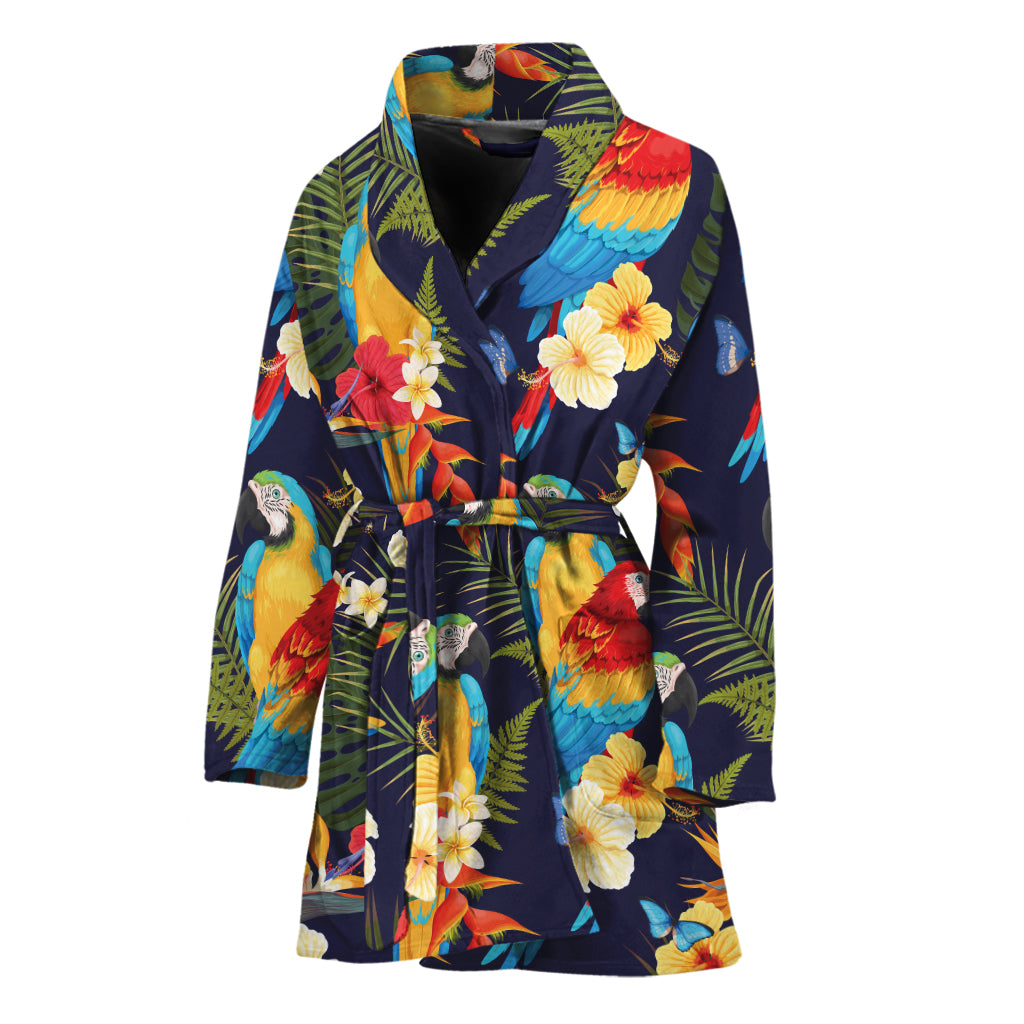 Parrot And Flower Pattern Print Women's Bathrobe