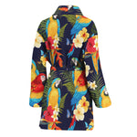 Parrot And Flower Pattern Print Women's Bathrobe
