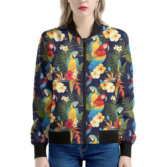 Parrot And Flower Pattern Print Women's Bomber Jacket