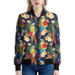 Parrot And Flower Pattern Print Women's Bomber Jacket
