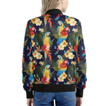 Parrot And Flower Pattern Print Women's Bomber Jacket