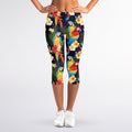 Parrot And Flower Pattern Print Women's Capri Leggings
