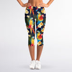 Parrot And Flower Pattern Print Women's Capri Leggings