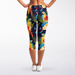 Parrot And Flower Pattern Print Women's Capri Leggings