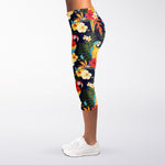Parrot And Flower Pattern Print Women's Capri Leggings