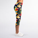 Parrot And Flower Pattern Print Women's Capri Leggings