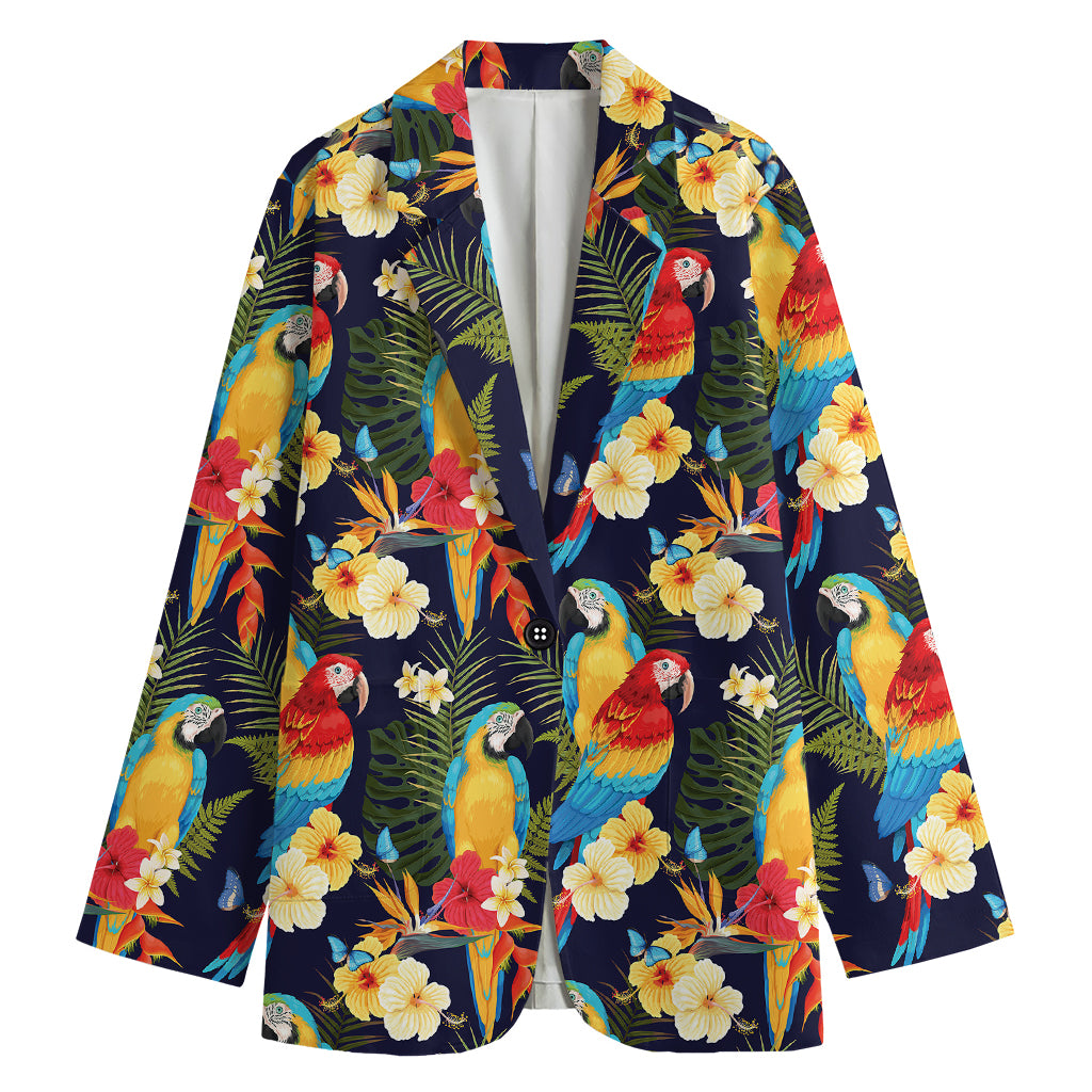 Parrot And Flower Pattern Print Women's Cotton Blazer