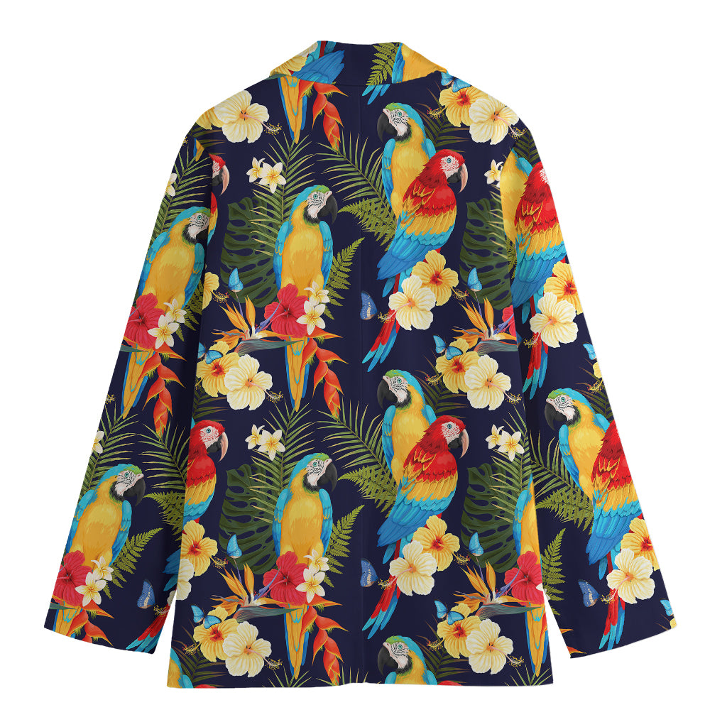 Parrot And Flower Pattern Print Women's Cotton Blazer