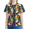 Parrot And Flower Pattern Print Women's Polo Shirt