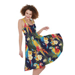 Parrot And Flower Pattern Print Women's Sleeveless Dress