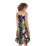 Parrot And Flower Pattern Print Women's Sleeveless Dress