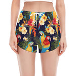 Parrot And Flower Pattern Print Women's Split Running Shorts