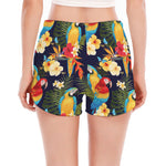 Parrot And Flower Pattern Print Women's Split Running Shorts
