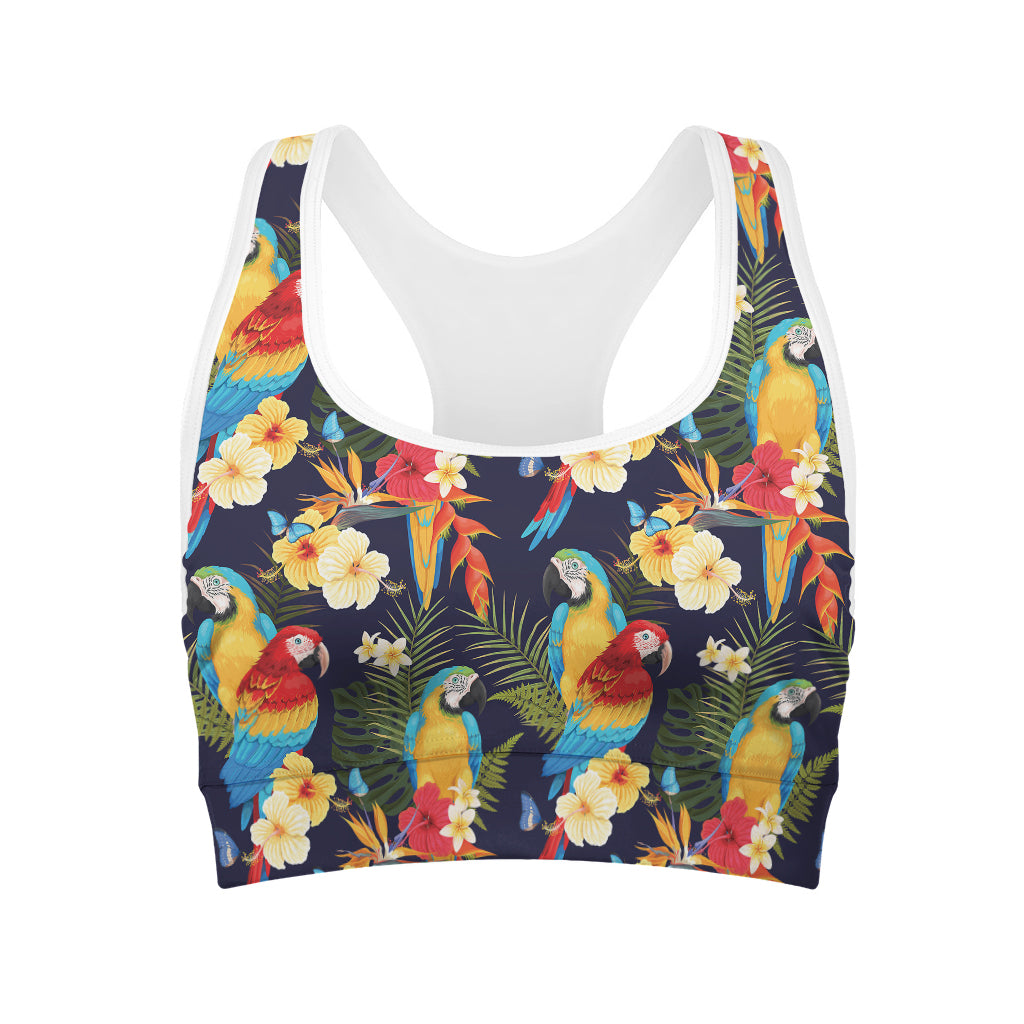 Parrot And Flower Pattern Print Women's Sports Bra