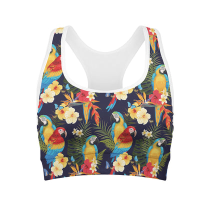 Parrot And Flower Pattern Print Women's Sports Bra