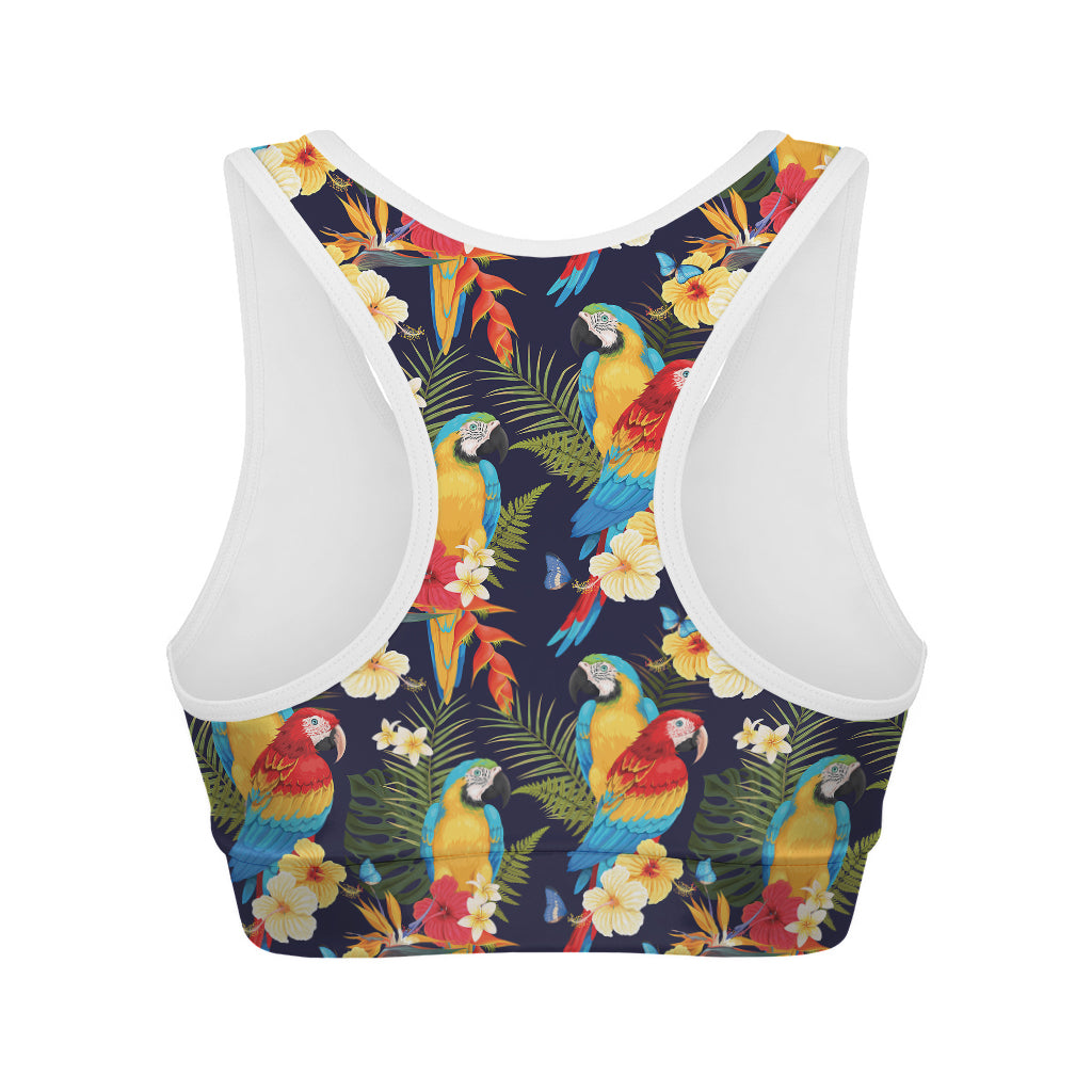 Parrot And Flower Pattern Print Women's Sports Bra