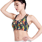 Parrot And Flower Pattern Print Women's Sports Bra