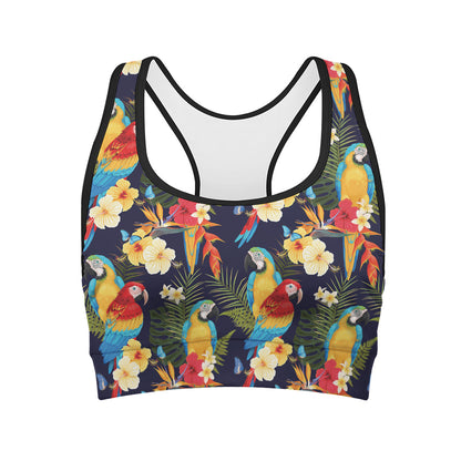 Parrot And Flower Pattern Print Women's Sports Bra